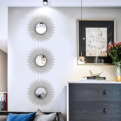 3 Pack Metal Mirrors for Wall Sunburst Wall Mirrors Home Décor Decorative - Image 3