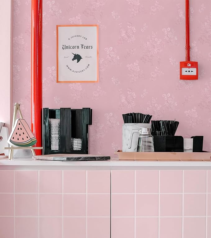 Pink Wallpaper Silk Embossed Floral Pink Contact Paper Peel and Stick Self - Image 5