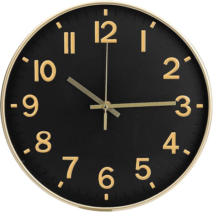 Wall Clock 12 Inch Black Modern Simple Quartz Decorative Clock Non-Ticking by BAKBRAND