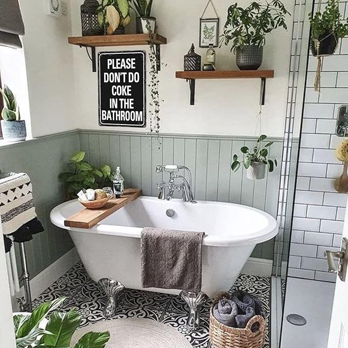 Please Don'T Do Coke In The Bathroom Sign Funny Room Decor For Men Cool Tapestry For College Dorm Metal Tin Signs Man Cave Decor Toilet Sign Black 12 X 8 Inch