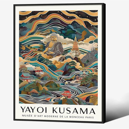 Yayoi Kusama Black Framed Wall Art Vintage Japanese Poster 11X14 in Abstract by Heltrappe