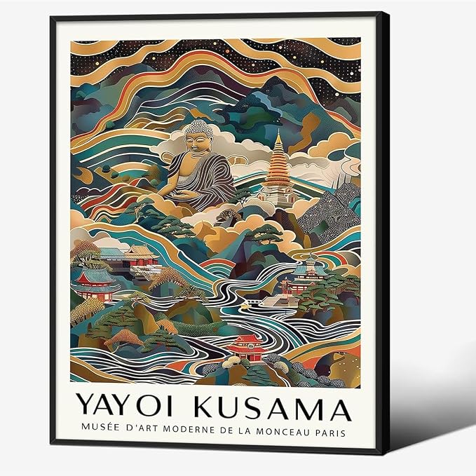 Yayoi Kusama Black Framed Wall Art Vintage Japanese Poster 12X16 in Abstract by Heltrappe
