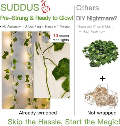 suddus 300 LED Vines with Lights Plug in, 9.8ft x 9.8ft Fairy Lights with Vines - Image 6