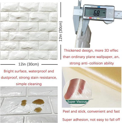 3D Wall Panels Peel and Stick 11PCS White Foam Brick Wallpaper - Image 5