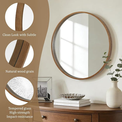 WallBeyond Circle Mirror with Wood Frame - Image 5