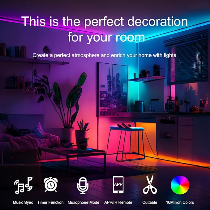100 FT LED Lights For Bedroom，With 44 Key Infrared Remote Control And Bluetooth - Image 2