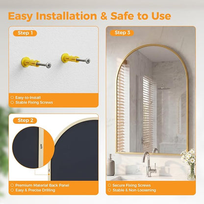 OLIXIS 26x38 Inch Arched Gold Bathroom Mirror - Image 7
