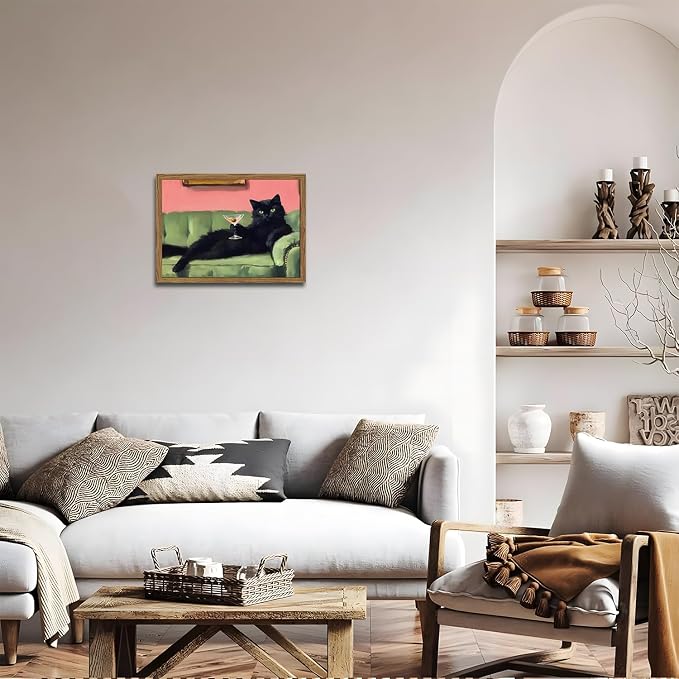 Funny Black Cat Martini Wall Art, Bar Cart Decor, Eclectic Cocktail Painting - Image 8