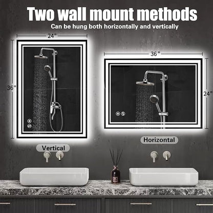 24“ x 36” LED Mirror for Bathroom Front and Backlit Anti-Fog Dimmable 3 Colors - Image 6