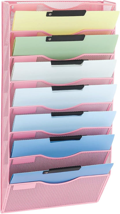 EASEPRES 8 Pocket Mesh Hanging Wall File Organizer, Wall Mounted Mail Paper by EASEPRES