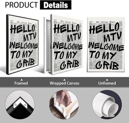 Enlaizhude Hello MTV Welcome To My Crib Quote Poster, Vintage Black White - Image 2