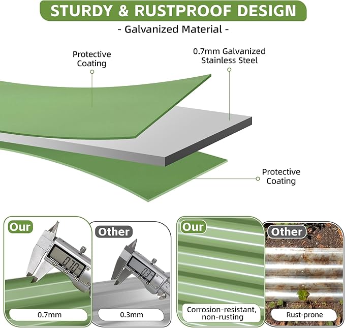 4x2x2ft (2 Pack) Raised Garden Bed - Galvanized Deep Root Planter Boxes Outdoor with Wing Nuts and Safety Edges for Gardening Vegetables, Flowers, Herbs, Succulents - Olive Green