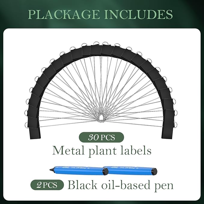 50 Pack Metal Plant Labels for Outdoor Garden Waterproof Plant Markers, Labels Garden Markers for Seedlings Herbs Vegetable Greenhouse Gifts, with Pen - Black