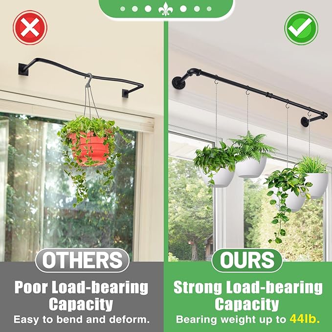 Plant Hanger Indoor, 34.2in Strong Load-Bearing Hanging Plant Holder, Window Plant Rod Black Metal Bar for Wall Ceiling Decor Shelves, 1 Pcs (Pot Chain & Plant Not Included)