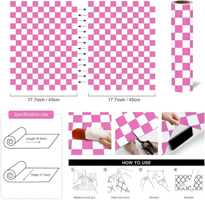 Modern Peel and Stick Wallpaper Pink and White Mosaic Checkered Contact Paper - Image 3