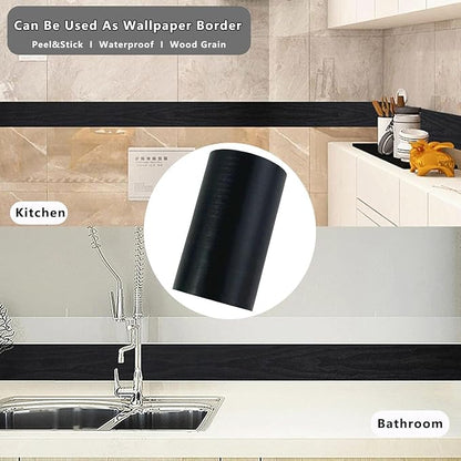 DESOMINOR 27FT Black Border Peel and Stick Black Wood Grain Wallpaper Border - Image 7