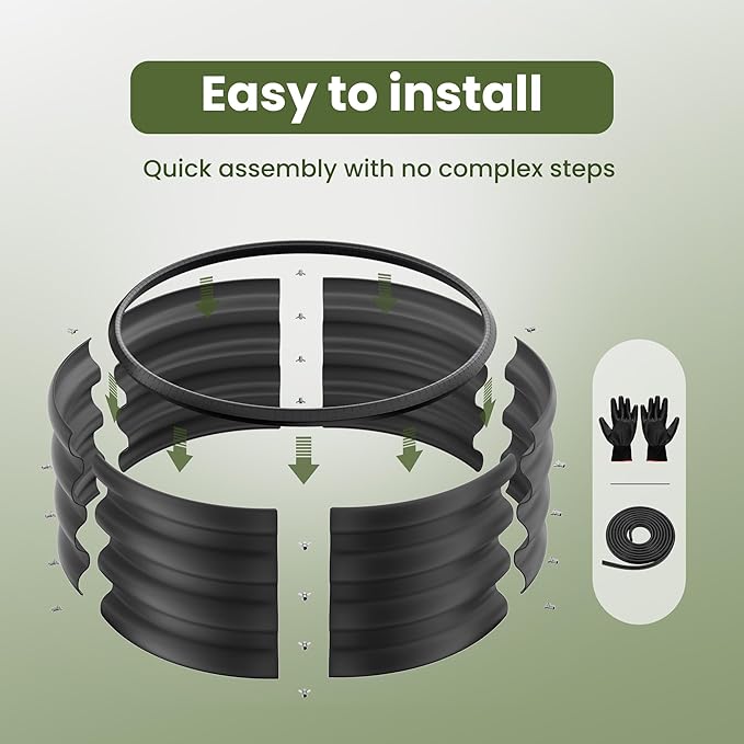 ZXZYHFTY Round Galvanized Raised Garden Bed kit,Black Outdoor Garden Raised Planter Box, Round Large Metal Raised Garden Beds for Vegetable 2 * 2 * 1ft 3 Pcs