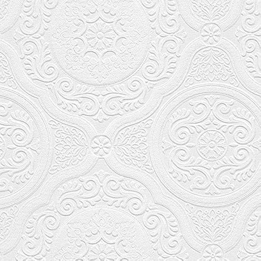 Manhattan Comfort Carter Series Vinyl Textured Paintable Floral Scroll Boarded by Norwall