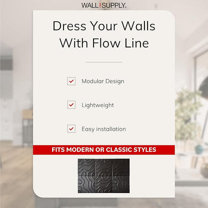 Wall!Supply - 3D Wall Panels – Flow Line Black Wall Covering - Lightweight - Image 3