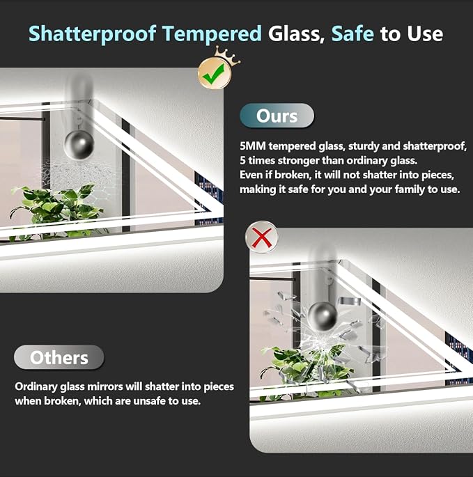 72x32 LED Bathroom Mirror with Lights, Backlit and Front Lit Anti-Fog Lighted - Image 7