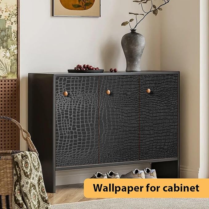 Arthome 17"×393" Black Crocodile Peel and Stick Wallpaper, Charcoal Black - Image 5