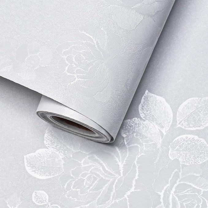 White Wallpaper Silk Embossed Floral White 393inL 17.7inWContact Paper by VisitTheLativo