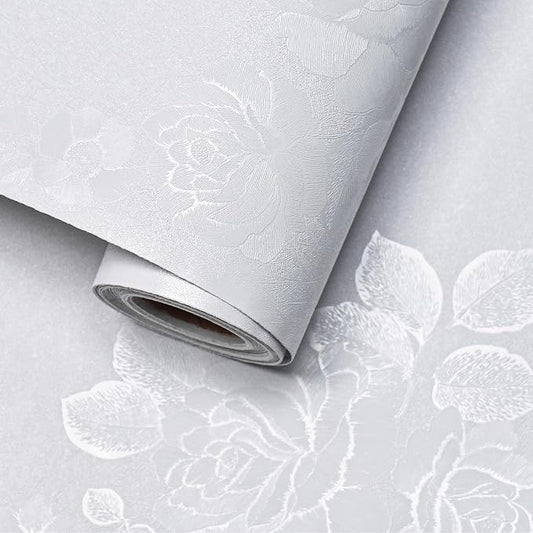 White Wallpaper Silk Embossed Floral White 393inL 17.7inWContact Paper by VisitTheLativo