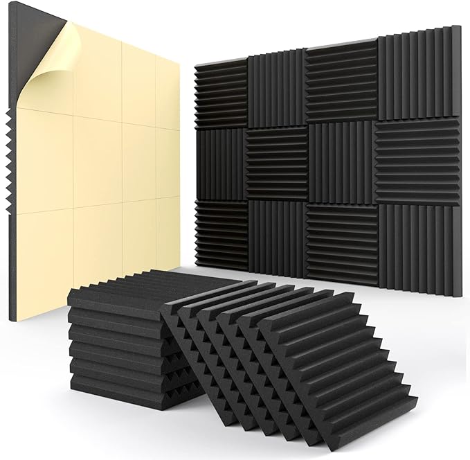 52 pack Acoustic Panels Self-Adhesive, Acoustic Foam Wedges High Density by HEMRLY
