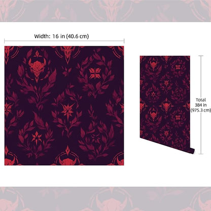 FLFK Gothic Peel and Stick Wallpaper Dark Red Wallpaper 16" x 384" Vinyl - Image 2