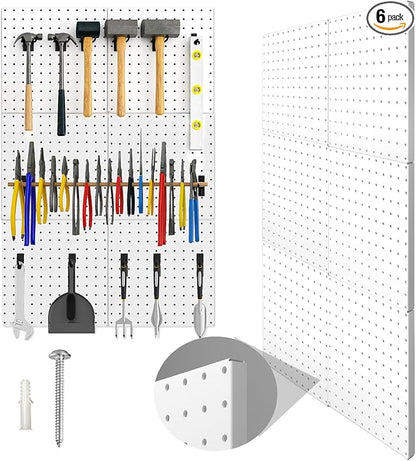Peg Board, 6 Pack Metal Pegboard Panels White Pegboards Wall Organizer by Hogurity