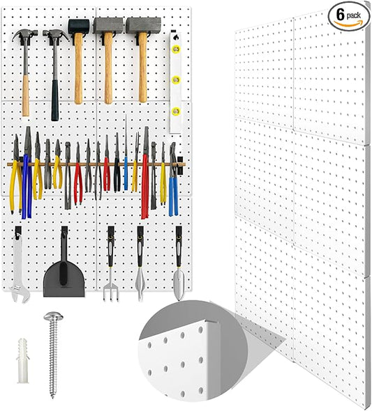 Peg Board, 6 Pack Metal Pegboard Panels White Pegboards Wall Organizer by Hogurity