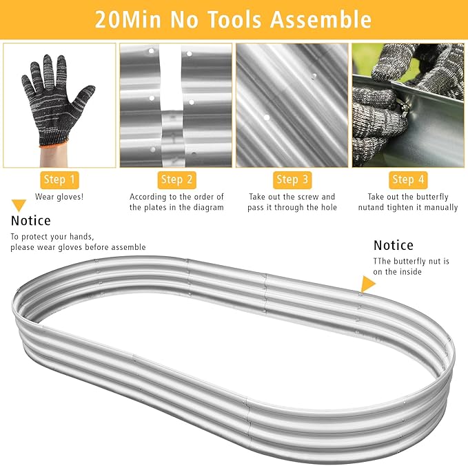 Garden 2Pcs 4x2x1ft Galvanized Raised Garden Bed Kit - Metal Planter Boxes for Vegetables/Herbs/Flowers, Heavy-Duty Steel Outdoor Garden Box with Reinforced Edges