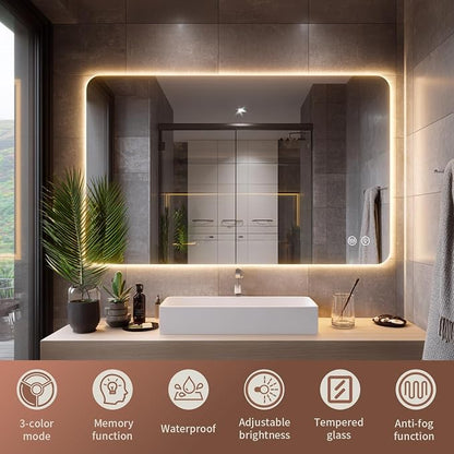 EOGOW LED Bathroom Mirror with Lights, 3 Colors Bathroom Mirror, Wall Mounted - Image 6