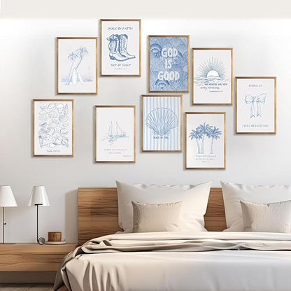 9 Pcs Coastal Christian Wall Art Blue Seashell Posters Inspirational Bible - Image 3