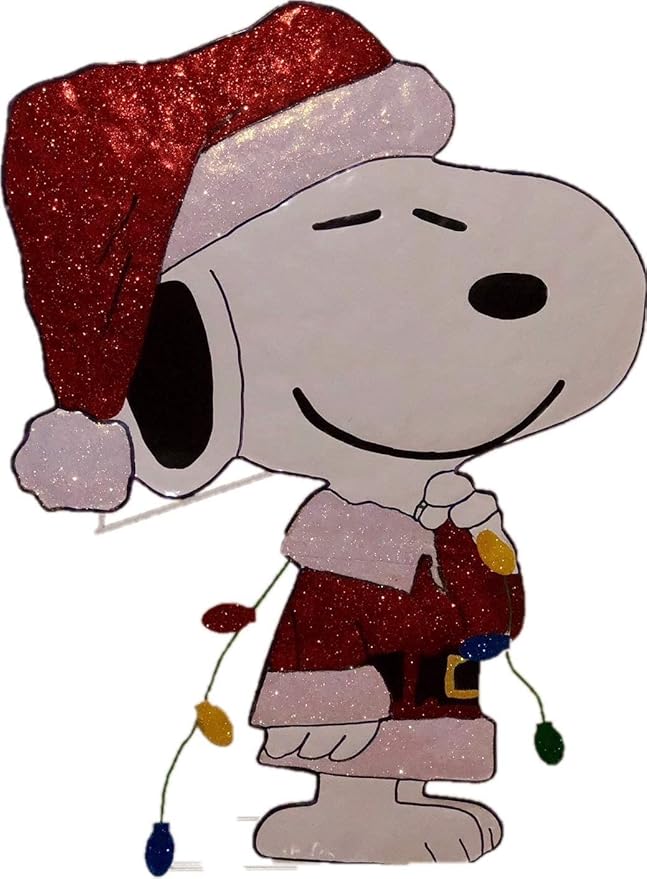 Peanuts Gang Around The Tree Christmas Yard Art Outdoor Christmas Decor Hammered Metal (Peanuts Snoopy in Santa Suit), 18'' wide x 32'' high