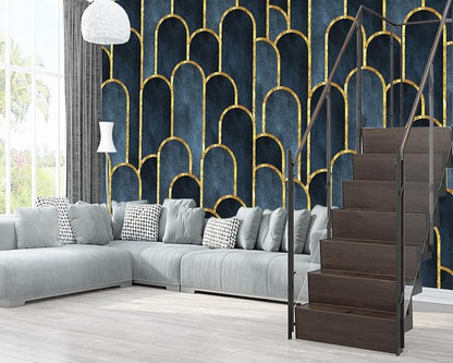 XMPMBM-Gold Geometrical Textured Fabric Wallpaper Abstraction Dark line Living - Image 3