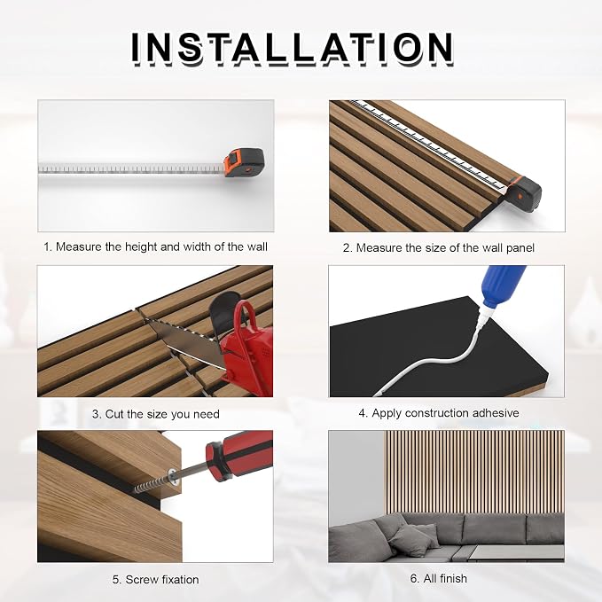 NeatiEase Wood Slat Wall Panels, 4-Piece 96" x 12.6", Soundproof & Noise - Image 6