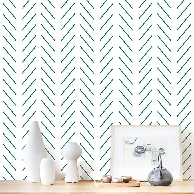 Erfoni Green and White Peel and Stick Wallpaper Herringbone Contact Paper by Erfoni