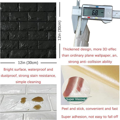 YU LI 3DH 3D Wall Panels Peel and Stick 30PCS Black Foam Brick Wallpaper - Image 5