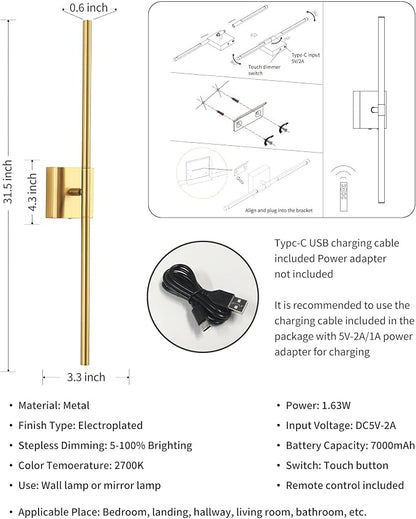 KDG Cordless Wall Sconces Set of 2, Wireless 5200mAh Rechargeable Battery - Image 5