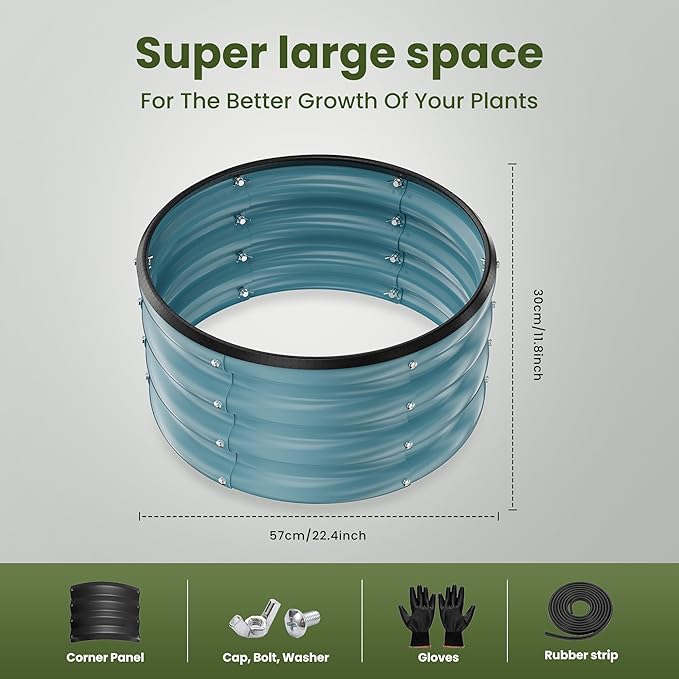 ZXZYHFTY Round Galvanized Raised Garden Bed kit,Blue Outdoor Garden Raised Planter Box, Round Large Metal Raised Garden Beds for Vegetable 2 * 2 * 1ft 2 Pcs