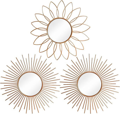 3 Pack Metal Mirrors for Wall Sunburst Wall Mirrors Home Décor Decorative by Uaussi