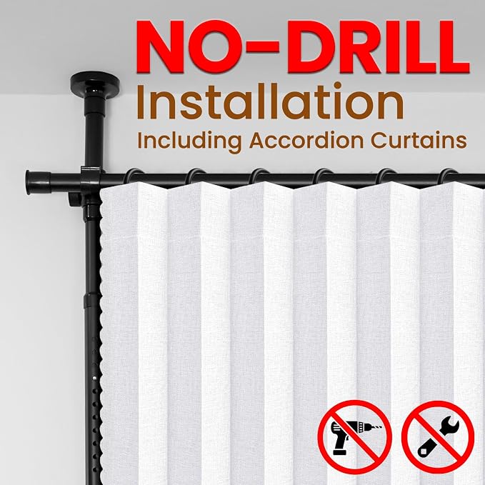 100% Blackout Room Divider Curtains Sets White W100 x L84 in 2 Panels No Drill - Image 3