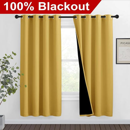NICETOWN Bright Yellow Full Shade Curtain Panels, Pair of Thermal Insulated & - Image 2