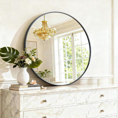 Round Wall Mirror 30 Inch Black Vanity Mirror - Image 5