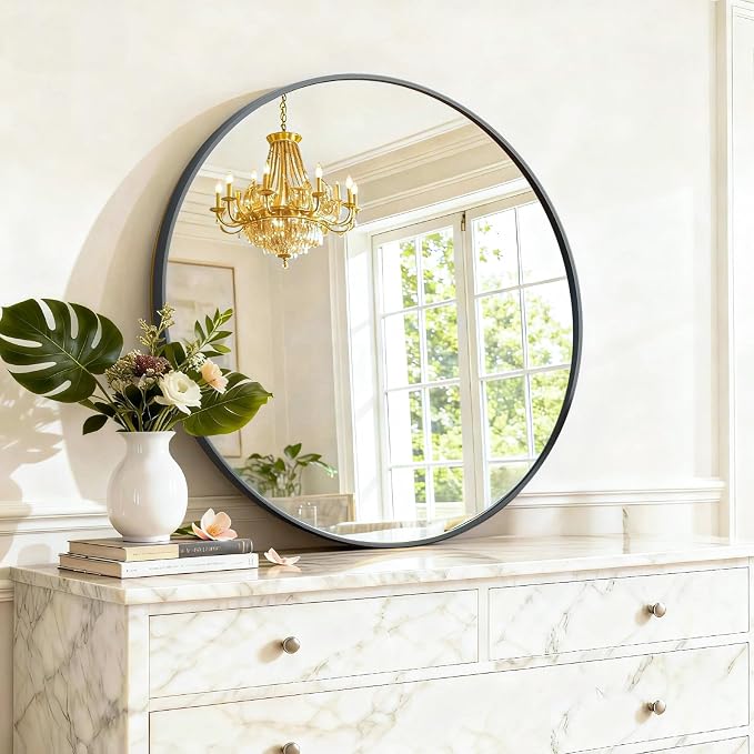 Round Wall Mirror 20 Inch Black Vanity Mirror - Image 5