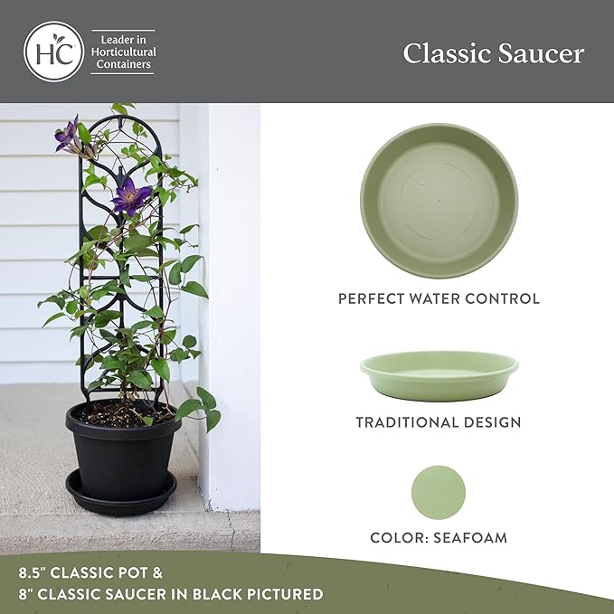 The HC Companies 12 Inch Round Plastic Classic Plant Saucer - Indoor Outdoor Plant Trays for Pots - 12.5"x12.5"x2.13" Seafoam (Pack of 2)