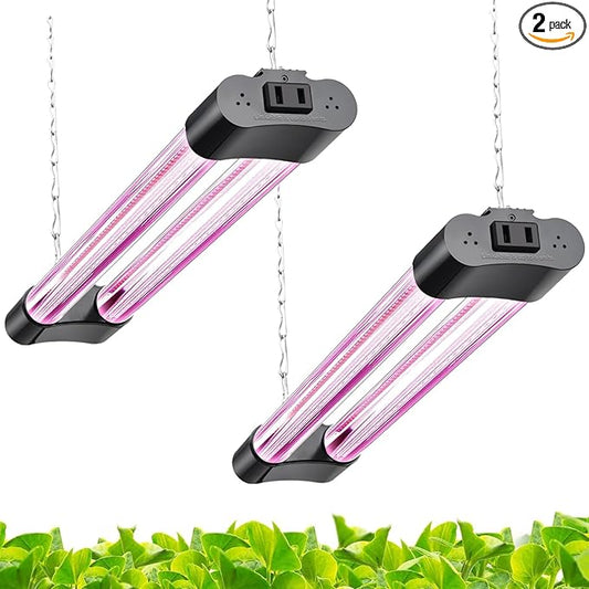 18inch 2 Pack LED Grow Lights - Linkable Grow Lights for Indoor Plants, Full Spectrum Plant Lights Plug and Hanging Design with On/Off Switch Hanging Grow Light from seedling to Flowering, Black
