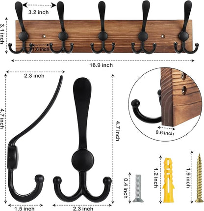 Kuhome 2pcs Coat Rack Wall Mount Wooden Hat Rack - Image 2