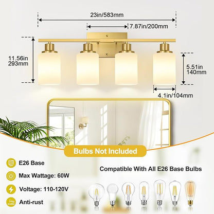 Indoi 4-Light Bathroom Light Fixtures, Brushed Gold Vanity Lights - Image 8